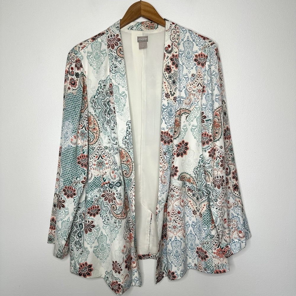 Chicos Blazer Paisley Floral Open Jacket Size XL